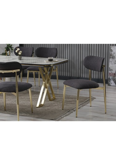 Beliz Serisi Lak Panel Masa Takımı + 6 Sandalye Gri