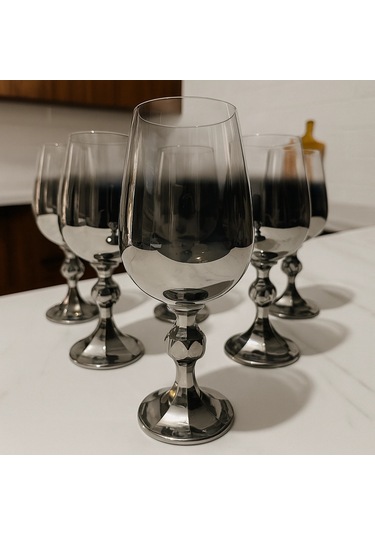 Gold Gümüş Eskitme 6 Lı Lüx Konyak Kadehi 17x8 Gümüş