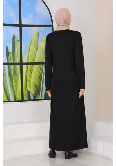 Pratik Rahat Yandan Bağlamalı Namaz Elbisesi Siyah-21011 Gül Kurusu
