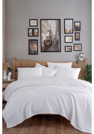 Ecocel Pike Örtü Battal Megaking 230x260cm Karde Beyaz Beyaz