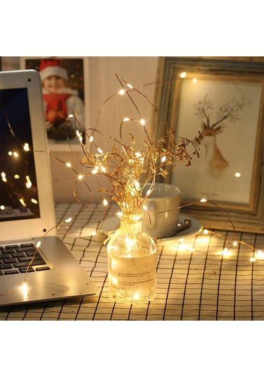 Dianziye 5m 50 Led Isınma Beyazı Bakır Tel Işıklı Zincir, 3aa Pilli Pil Yok Ev Bayram Düğün Noel Dekorasyonu, Ip44 Suya Dayanıklı