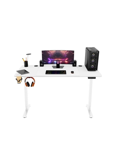 Adore Gaming Maestro-x Yükseklik Ayarlı Oyuncu Masası - Beyaz 140x72-117x60 Cm Beyaz
