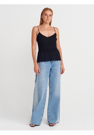 Dilvin 10792 Askılı İnce Dokulu Triko Bluz-siyah Siyah