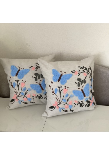 Punch İşlemeli Kelebek Desenli Dekoratif Kırlent Kılıfı Takım Karışık/Çok Renkli