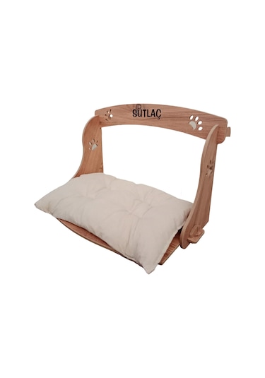 Realwood Özel İsimli Ahşap Askılı Radyatör Kedi Yatağı 56 CM