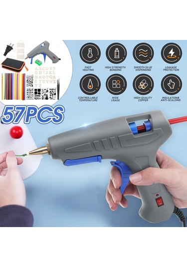 57 Adet Elektrikli Sıcak Tutkal Stencil Dıy Ahşap Lehimleme Arabası Pirografi Kiti - Tr