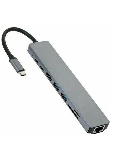Type C To Hdmi Usb 3.0 Sd Microsd 8 İn 1 Kart Rj45 Ethernet Çevir