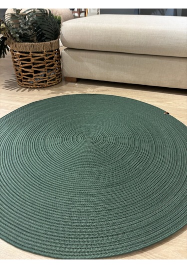 Jüt Yuvarlak Hasır Görünümlü Klasik Halı Kilim Yeşil