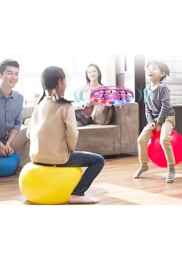 Ulzyvf Renkli Led Işıklı Mini Ufo Drone - Hareket Sensörlü, 360 Dönebilen, Çocuk & Yetişkin Hediye Pembe Pembe