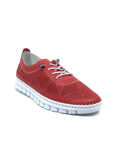 Taşpınar %100 Hakiki Deri Kadın Ortopedik Yazlık Günlük Akıllı Lastik Bağcıklı Ayakkabı 36-41 Kırmızı