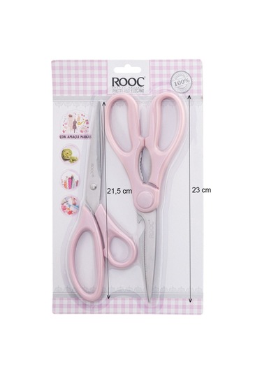 Makri Home 2'li Çok Amaçlı Makas Seti Büyük Boy Pembe, 23 Cm