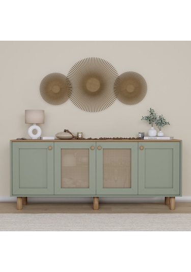 Bohem Serisi Natura 2 Kapak Pvc Hasır Desen Kül Yeşili Konsol Yeşil