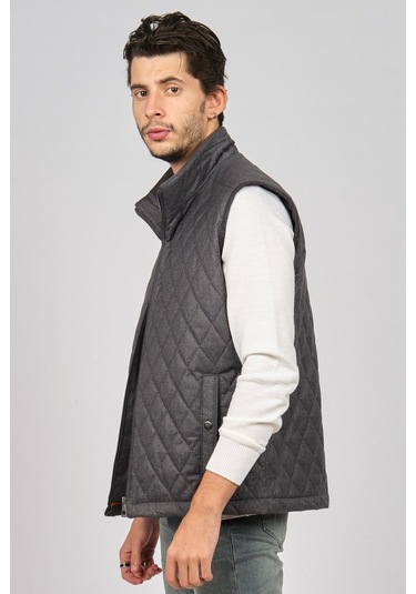 Daynax Erkek Cep Detaylı Baklava Desenli Yelek 492700 Füme Füme