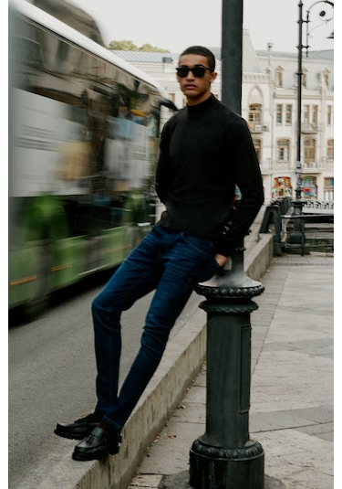 Erkek Bordo Sıyah 2'li Paket Standart Fit Normal Kesim Yarım Balıkçı Yaka Basic Triko Kazak Bordo Sıyah