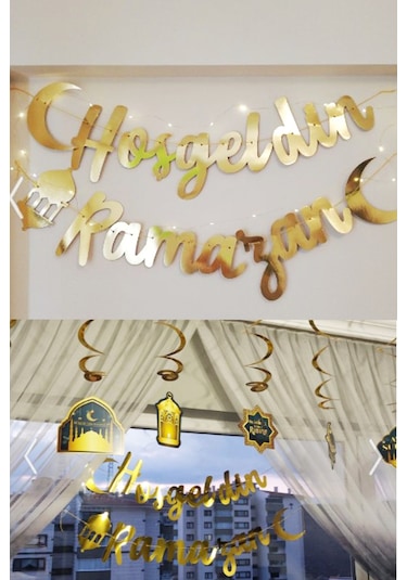 Led Işık Hoşgeldin Ramazan 6'lı Tavan Süs Ramazan Oda Süsleme Seti