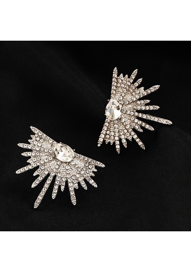 Büyük Bitkili Ve Parlak Zirkonlu Küpe Gümüş