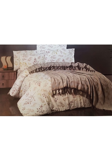Kristal Çift Kişilik Dekoratif Yatak Örtüsü Seti Leaf Kahve Kahverengi