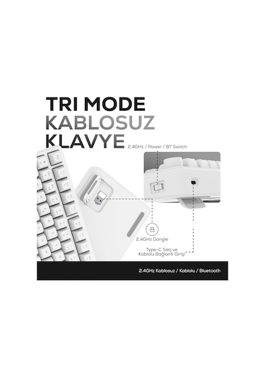 Hk255 Membrane Lcd Rgb Kablosuz/bluetooth Beyaz %75 Türkçe Gaming Oyuncu Klavye