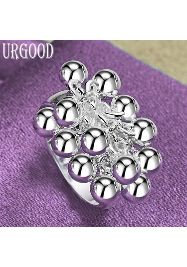 925 Ayar Gümüş Moda Üzüm Boncuklu Yüzük Parti Hediye Romantik Takı 10