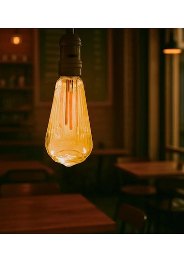 Çizgili Armut Tasarım E27 Rustik Ampul Vintage Amber Kırılmaz Plastik Gövde