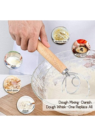 Fosenze Hessenwood Hamur Karıştırıcı Seti: 2 Paslanmaz Çelik Karıştırıcı + 2 Pizza/sourdough Hamur Spatulas Ahşap + Yeşil Gümüş