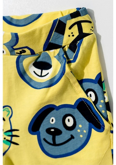 Erkek Çocuk Sax Mavi Basic Tişörtlü Animal Desenli Şortlu Takım-1140 Mavi