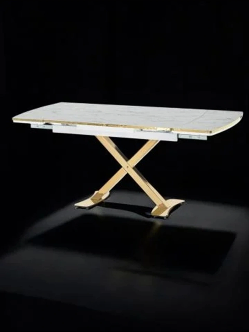 Dengema Diamond Açılır Kapanır Masa Beyaz Mermer, Gold Ayak, 80 120/180 Cm, 4 6 Kişilik Sandalyesiz Beyaz Mermer - Gold Ayak