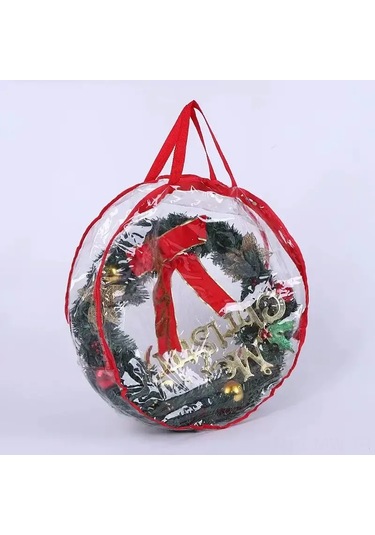 Moveevo Kırmızı Kenarlı Tam Şeffaf Pvc Noel Gerginliği Saklama Çantası - Büyük Kapasiteli, Ev Dekorasyonları Ve Mevsimsel Eşyalar İçin Uygun