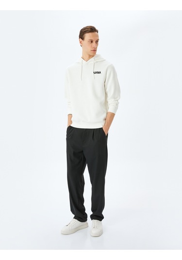 Koton Pamuk Karışımlı Şardonlu Slogan Baskılı Kapşonlu Sweatshirt Beyaz 5wam70245mk Beyaz