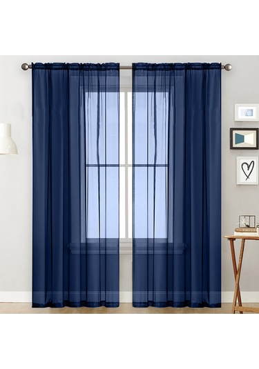 Monyee Kesikli Perde 140x260 Cm Lacivert 2 Adet - Işık Filtreleyici, Hafif Dokuma, Modern Ev Dekoru Diğer