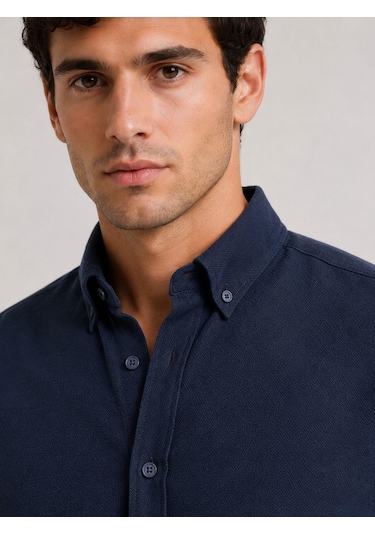 Classics Men Plus Barkod Uzun Kol Slim Fit Erkek Gömlek - 7579 Lacivert