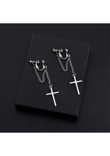 Qianyi 1 Çift Çapraz Zincir Küpe - Kadın Bungee Kulak Klipsi, Deliksiz Süper Moda Kahverengi