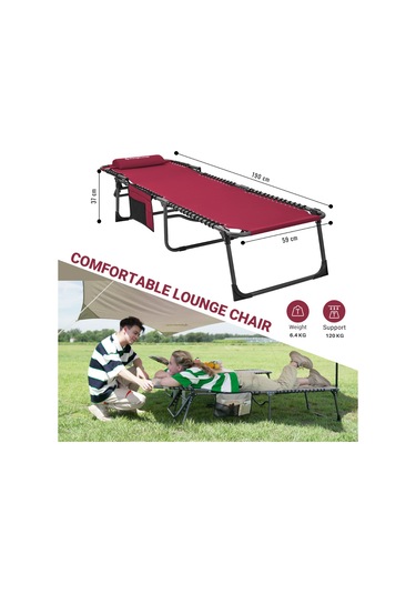 Kingcamp Berlin Classic Comfort Lounge 5 Kademeli Katlanır Şezlong Ve Kampet Wine Kırmızı