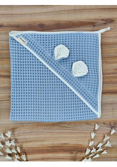 Ekru Pike Bebek Battaniyesi Doğal Organik Uyku Çift Taraflı Bebek Havlu Örtü Yenidoğan Mevsimlik Mavi