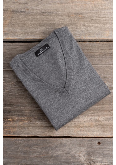 V Yaka Battal Büyük Boy Yünlü Kolsuz Triko Süveter Gri
