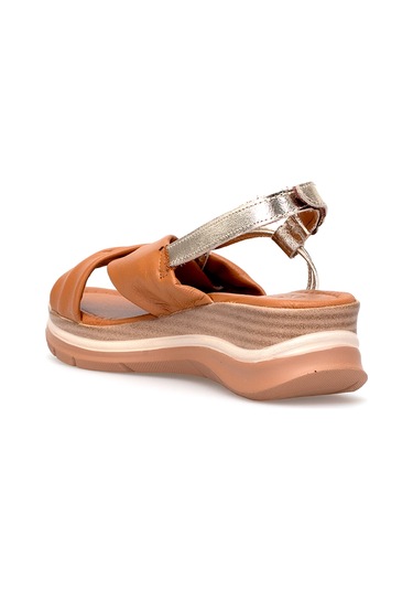 Elit Zeyn 8066 Kadın Hakiki Deri Dolgu Topuk Sandalet Taba Taba