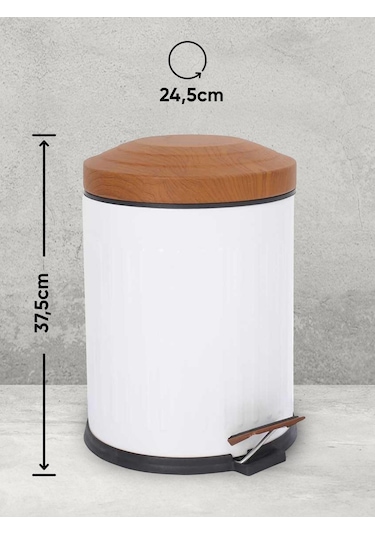 Foreca Ahşap Vintage Çöp Kovası Çizgili Beyaz 12 Lt