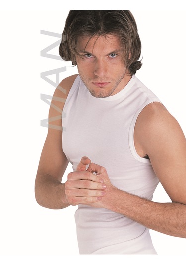 Erkek Beyaz Ribana Sıfır Kollu Atlet % 100 Pamuklu Atlet 3 Lü Paket 114-3b Beyaz