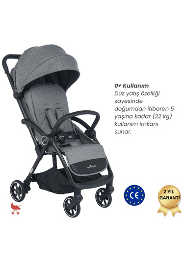 Merkür Bebe Ruby Otomatik Katlanan Kabin Boy Bebek Arabası Gri