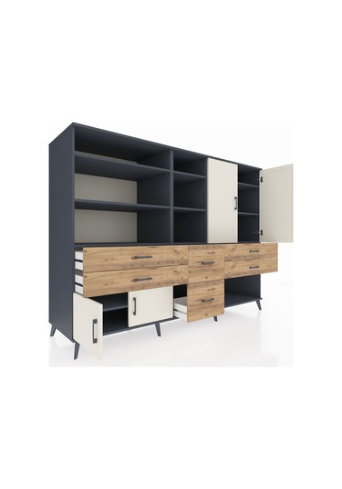 Kronos Dolap 10 Raflı 6 Çekmeceli 4 Kapaklı 220x59x163 Antrasit-a Antrasit-aytaşı/çam