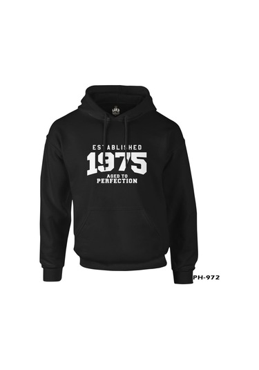 1975 Aged To Perfection Siyah Erkek Fermuarsız Kapşonlu