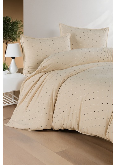 Point Çift Kişilik Nevresim Takımı Bej Kutulu Bej