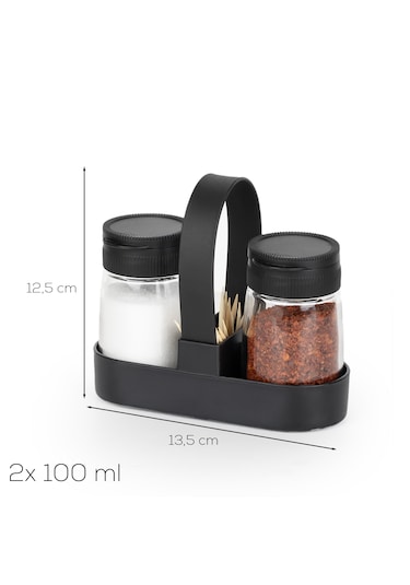 Porsima 00467 Siyah Drop 2 Li Standlı Tuzluk Biberlik Seti - 100ml Siyah