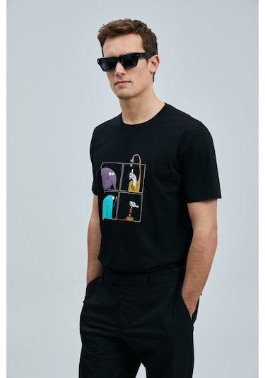 Lufian 111020254 Funky Modern Grafik Tişort Erkek T-shirt SIYAH
