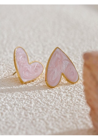 Pembe Eetit Tatlı Emaye 3-renk Kalp İlkbahar Yaz Aşk Saplama Küpe Su Geçirmez Paslanmaz Çelik Moda Y2k Günlük Takı 2024 Çok Renkli