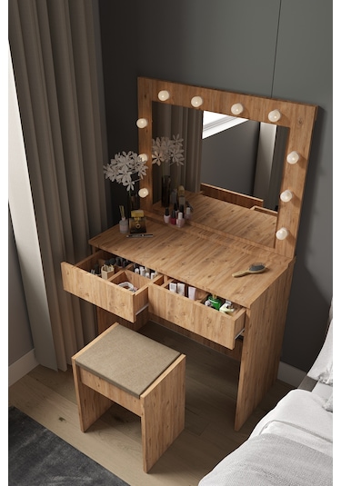 Dekorfim DF02103AC Hollywood Işıklı Aynalı Çekmeceli Makyaj Masası
