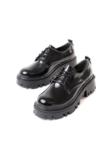 868-754 Siyah Rugan Bağcıklı Günlük Yüksek Tabanlı Loafer Aya... Siyah