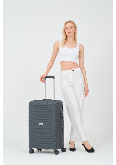 Keo-plus Gri Orta Boy Silikon Kırılmaz Pp Valiz Siyah