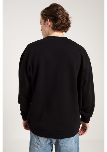 Jahr Marc Asit Yıkamalı Siyah Oversize Erkek Sweatshirt Siyah