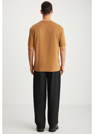 Kravın Erkek %100 Pamuk Bisiklet Yaka Baskılı Kahverengi T-shirt